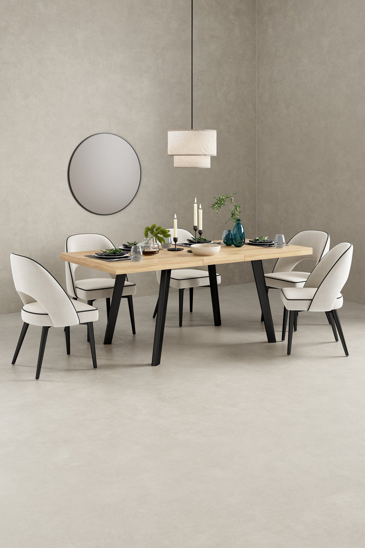 Belluno 4-6 Seater Oak 190CM Extending Dining Table With 4/6 Boucle Dining Chairs