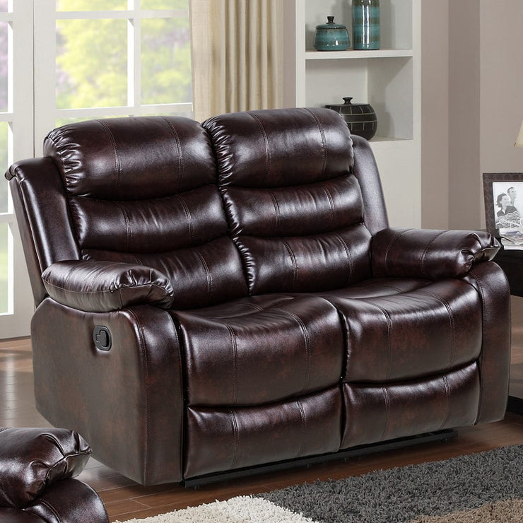 PU Leather Brown Manual Recliner 2 Seater Sofa / Armchair Set