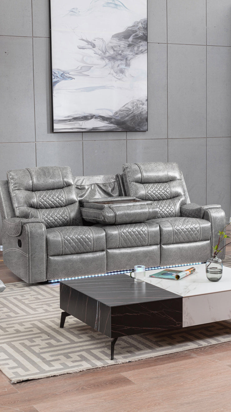 Grey PU Leather Manual Recliner Functional 2 Seater Sofa/3 Seater Sofa / Armchair Set