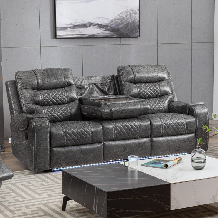 Grey PU Leather Manual Recliner Functional 2 Seater Sofa/3 Seater Sofa / Armchair Set