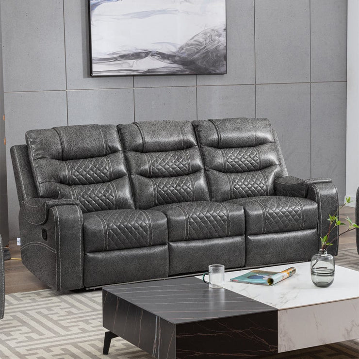 Grey PU Leather Manual Recliner Functional 2 Seater Sofa/3 Seater Sofa / Armchair Set