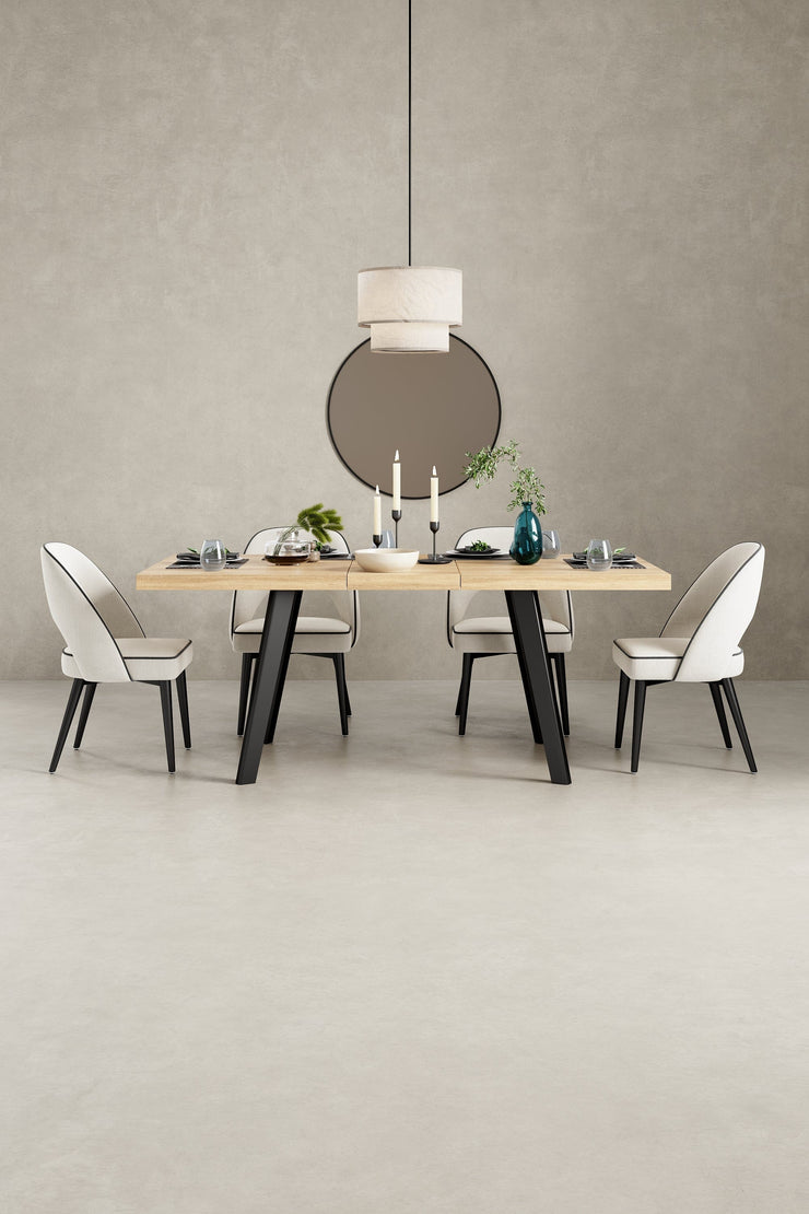 Belluno 4-6 Seater Oak 190CM Extending Dining Table With 4/6 Boucle Dining Chairs