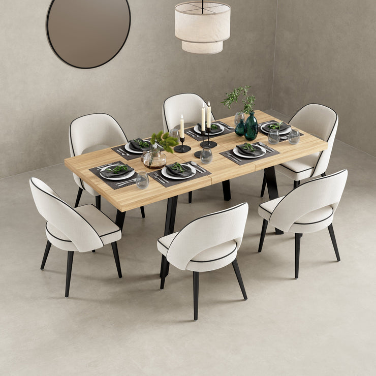 Belluno 4-6 Seater Oak 190CM Extending Dining Table With 4/6 Boucle Dining Chairs