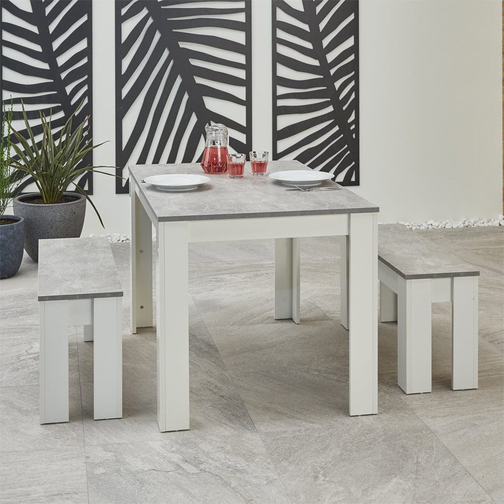 Orsa Rectangle Concrete Effect Dining Table Set with 2 Benches