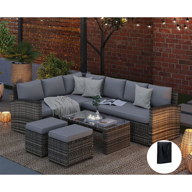 Rosen 8 Seater Grey Corner Rattan Garden Furniture Sofa Sets with Coffee Table