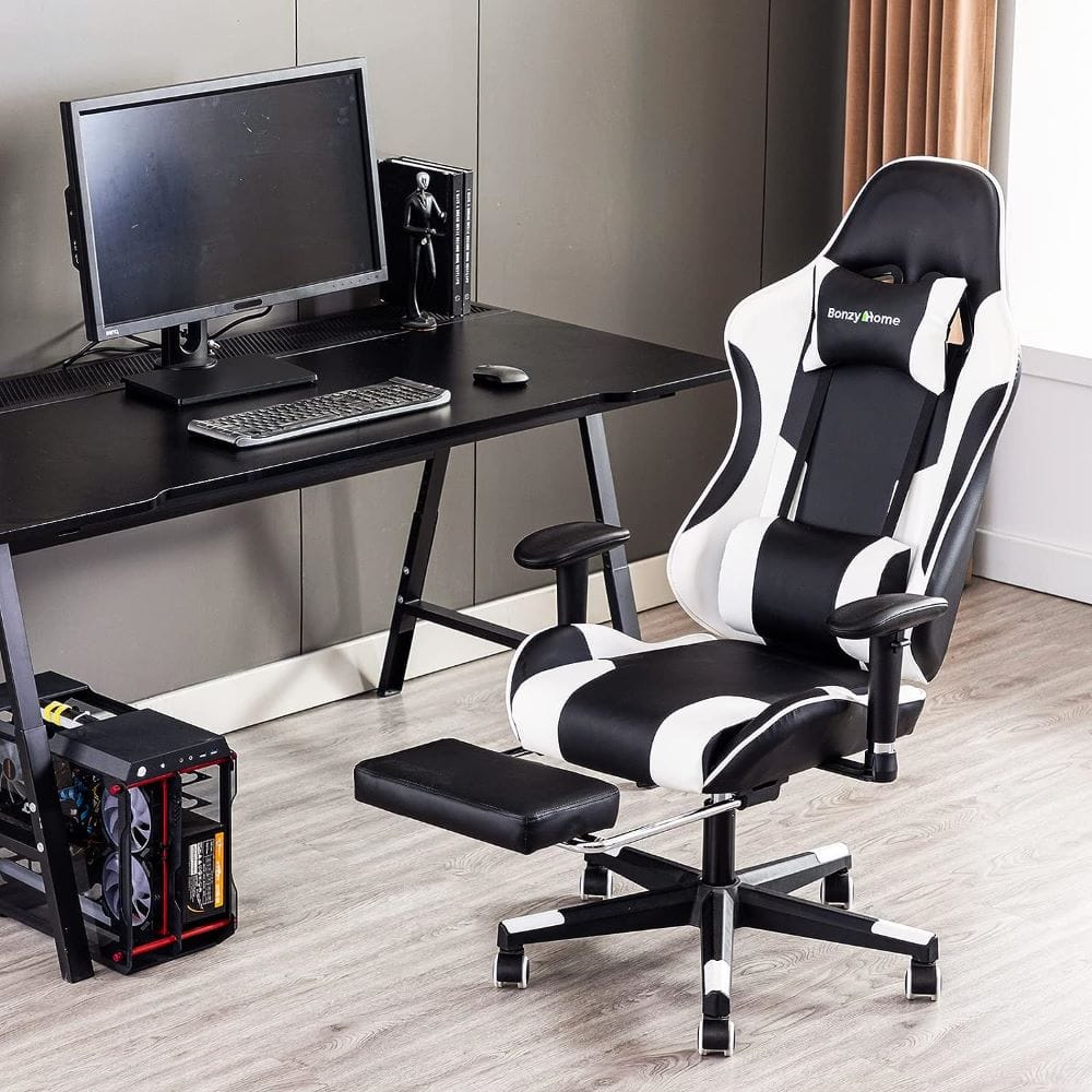 Reclining massage gaming discount chair with footrest