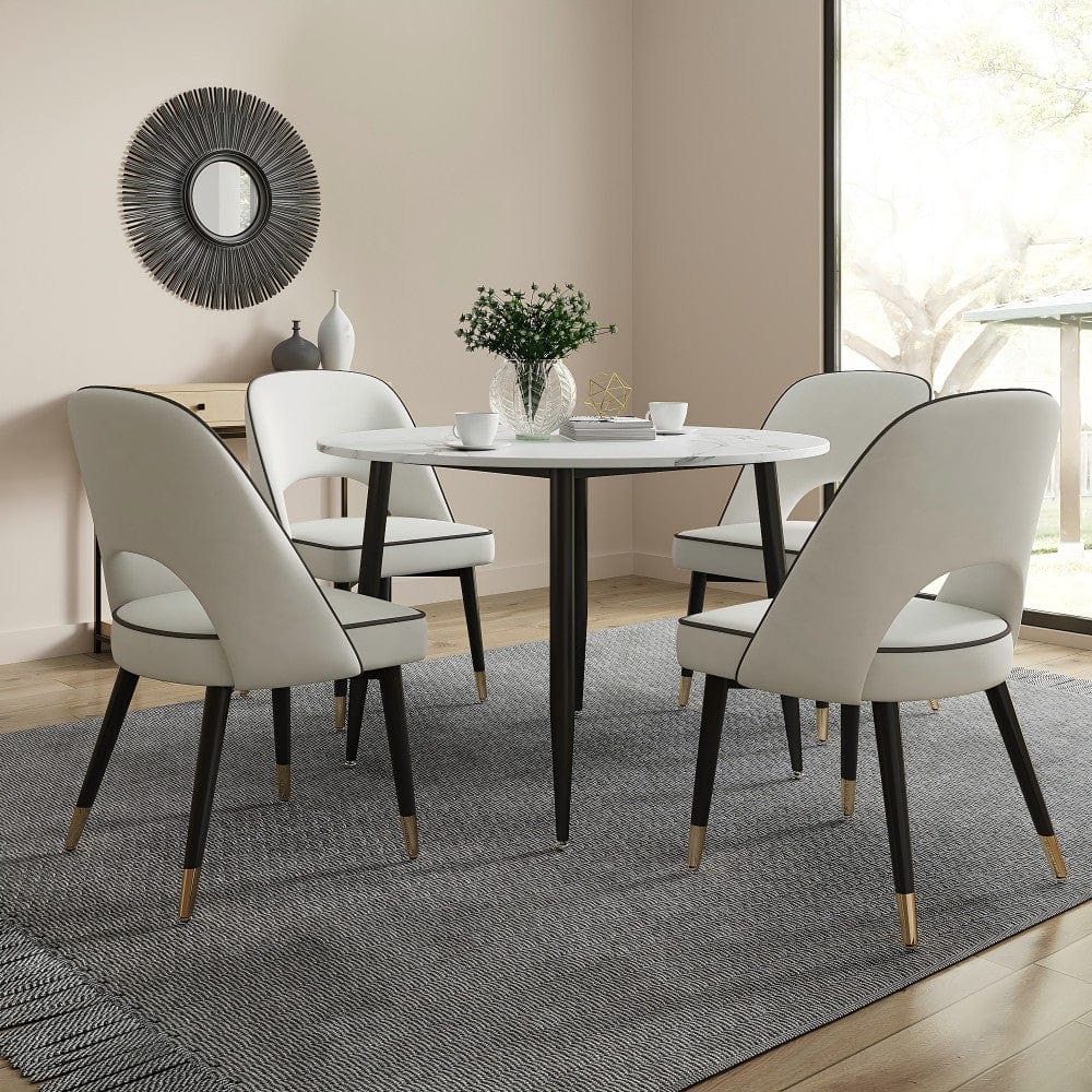 Lisa 116CM Round Marbled Effect Dining Table Set With 4 Chairs