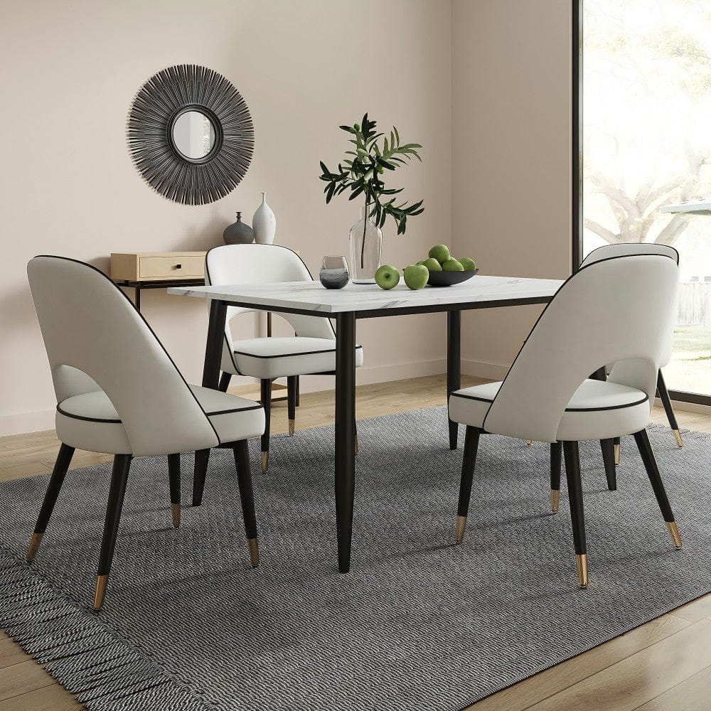 Lisa 120CM Rectangle Marbled Effect Dining Table Set With 4 Chairs