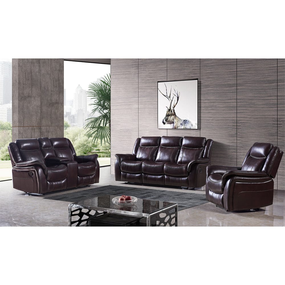 PU Leather Brown Manual Recliner Sofa / Armchair set