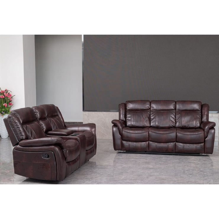 PU Leather Brown Manual Recliner Sofa / Armchair set