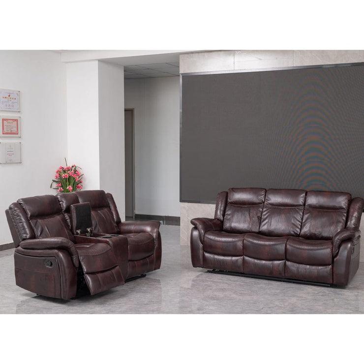 PU Leather Brown Manual Recliner Sofa / Armchair set