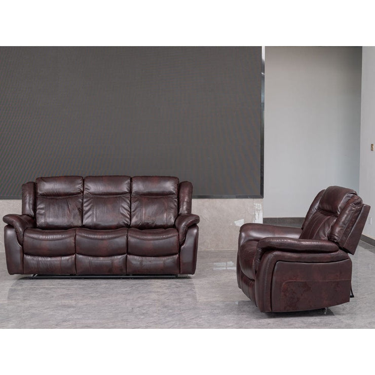 PU Leather Brown Manual Recliner Sofa / Armchair set