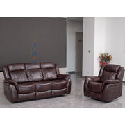 PU Leather Brown Manual Recliner Sofa / Armchair set