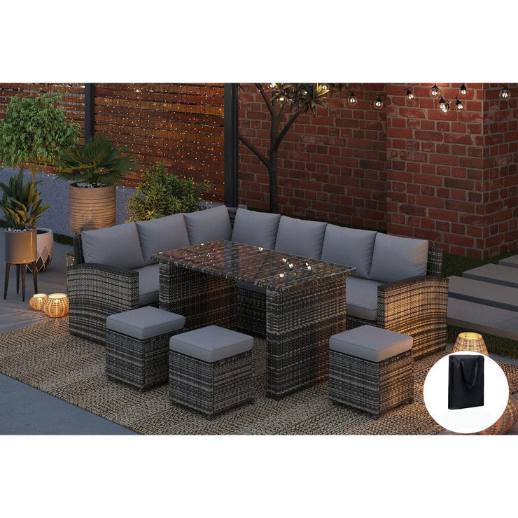 Rosen 9 Seater Rattan Garden Dining Set In Grey