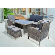 Outdoor Rattan Garden Furniture 6 Seater Sofa Dining Set In Grey