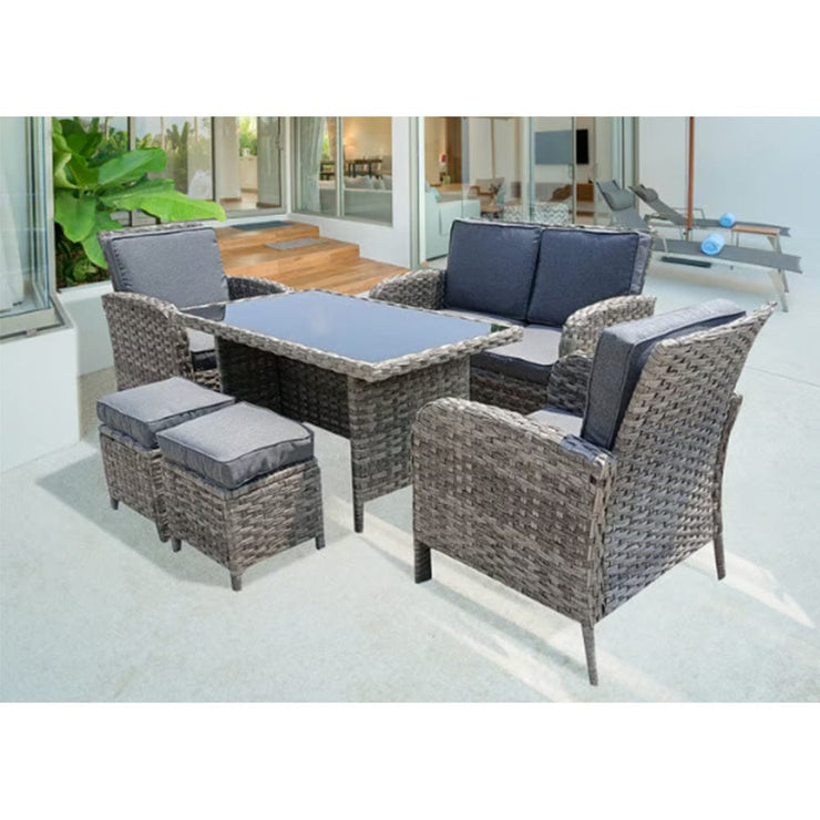 Outdoor Rattan Garden Furniture 6 Seater Sofa Dining Set In Grey