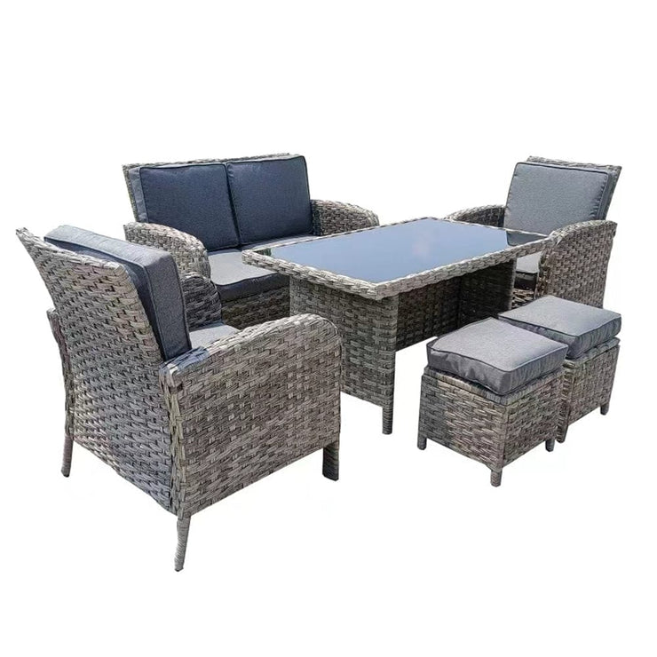 Outdoor Rattan Garden Furniture 6 Seater Sofa Dining Set In Grey