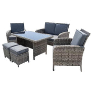 Outdoor Rattan Garden Furniture 6 Seater Sofa Dining Set In Grey