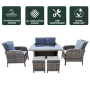 Outdoor Rattan Garden Furniture 6 Seater Sofa Dining Set In Grey