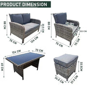 Outdoor Rattan Garden Furniture 6 Seater Sofa Dining Set In Grey