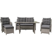 Luxury 6 Seater Aluminum Frame Rattan Garden Furniture Dining Set In Grey