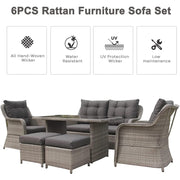 Luxury 6 Seater Aluminum Frame Rattan Garden Furniture Dining Set In Grey