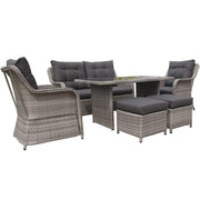 Luxury 6 Seater Aluminum Frame Rattan Garden Furniture Dining Set In Grey