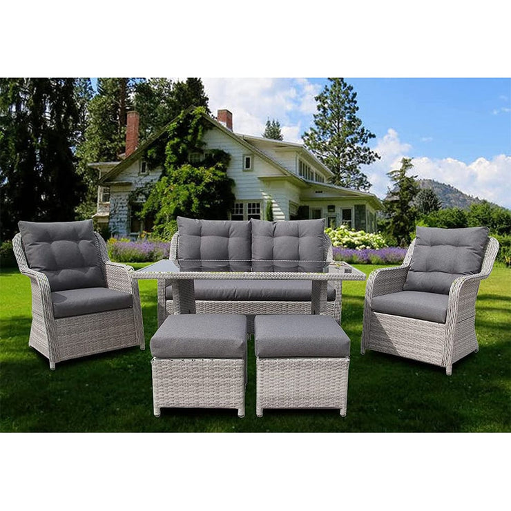 Luxury 6 Seater Aluminum Frame Rattan Garden Furniture Dining Set In Grey