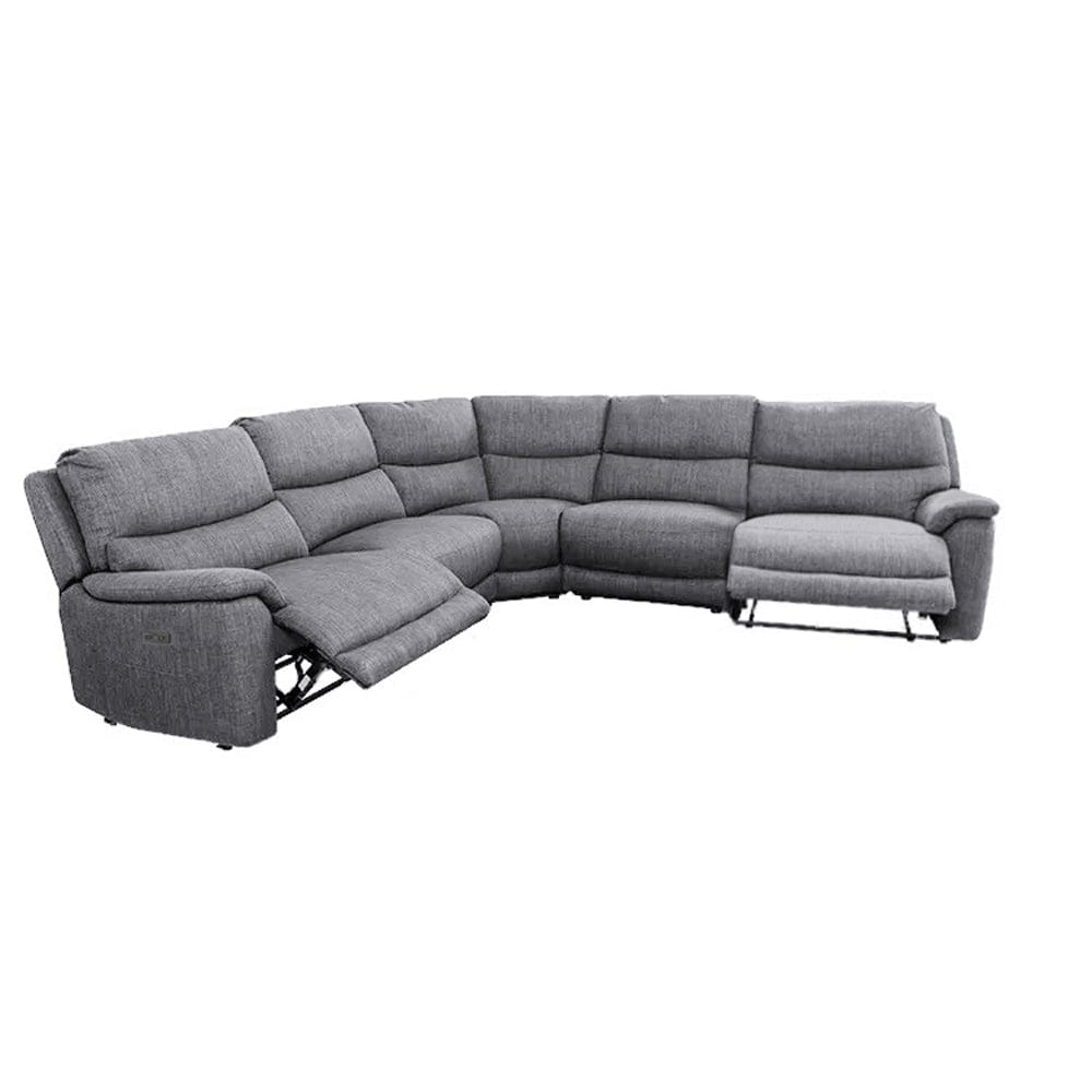 Grey Fabric Corner Recliner Sofa Lounge Set With USB charger