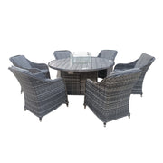 Aura 6 Seater Rattan Garden Furniture With Round Table Fire Pit Set In Grey