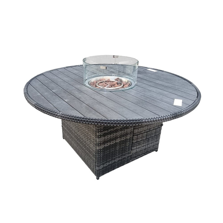 Aura 6 Seater Rattan Garden Furniture With Round Table Fire Pit Set In Grey