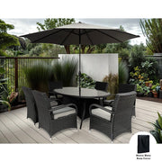 Aura 6 Seater Armchair Oval Rattan Garden Furniture Dining Set With Parasol Option