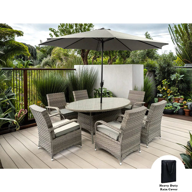 Aura 6 Seater Armchair Oval Rattan Garden Furniture Dining Set With Parasol Option