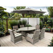 Aura 6 Seater Armchair Oval Rattan Garden Furniture Dining Set With Parasol Option