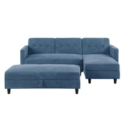 Avery Reversible Blue Corduroy Corner Sofa With Storage Chaise and Ottoman Bench