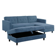 Avery Reversible Blue Corduroy Corner Sofa With Storage Chaise and Ottoman Bench