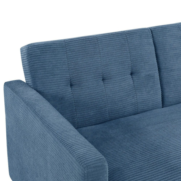 Avery Reversible Blue Corduroy Corner Sofa With Storage Chaise and Ottoman Bench