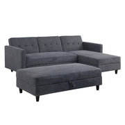 Avery Reversible Grey Corduroy Corner Sofa With Storage Chaise and Ottoman Bench