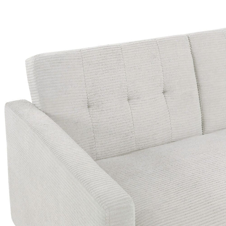 Avery Reversible White Corduroy Corner Sofa With Storage Chaise and Ottoman Bench