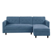 Avery Reversible Blue Corduroy Corner Sofa With Storage Chaise and Ottoman Bench