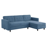 Avery Reversible Blue Corduroy Corner Sofa With Storage Chaise and Ottoman Bench