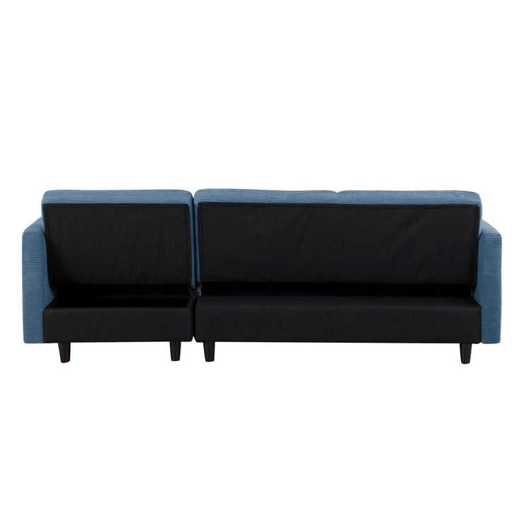 Avery Reversible Blue Corduroy Corner Sofa With Storage Chaise and Ottoman Bench