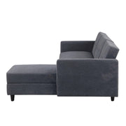 Avery Reversible Grey Corduroy Corner Sofa With Storage Chaise and Ottoman Bench