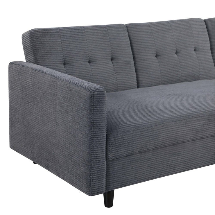 Avery Reversible Grey Corduroy Corner Sofa With Storage Chaise and Ottoman Bench