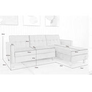 Avery Reversible Grey Corduroy Corner Sofa With Storage Chaise and Ottoman Bench