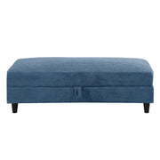 Avery Reversible Blue Corduroy Corner Sofa With Storage Chaise and Ottoman Bench