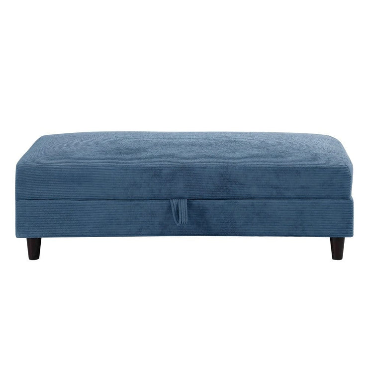 Avery Reversible Blue Corduroy Corner Sofa With Storage Chaise and Ottoman Bench