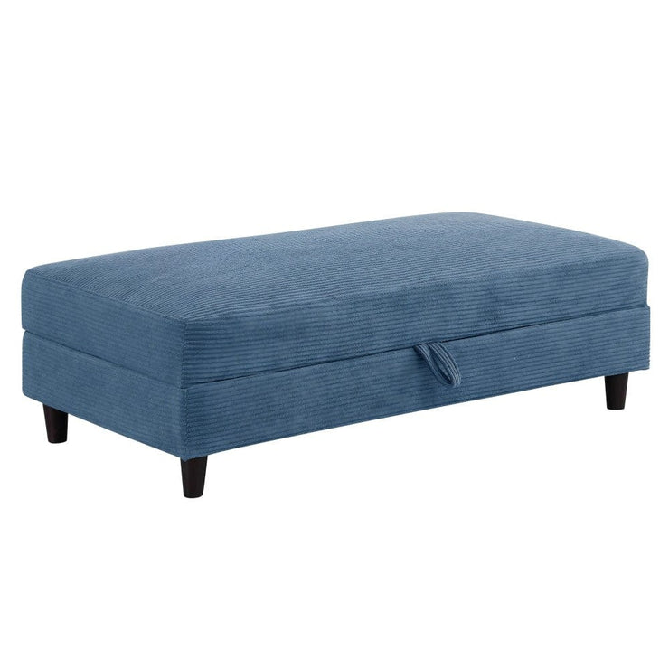 Avery Reversible Blue Corduroy Corner Sofa With Storage Chaise and Ottoman Bench