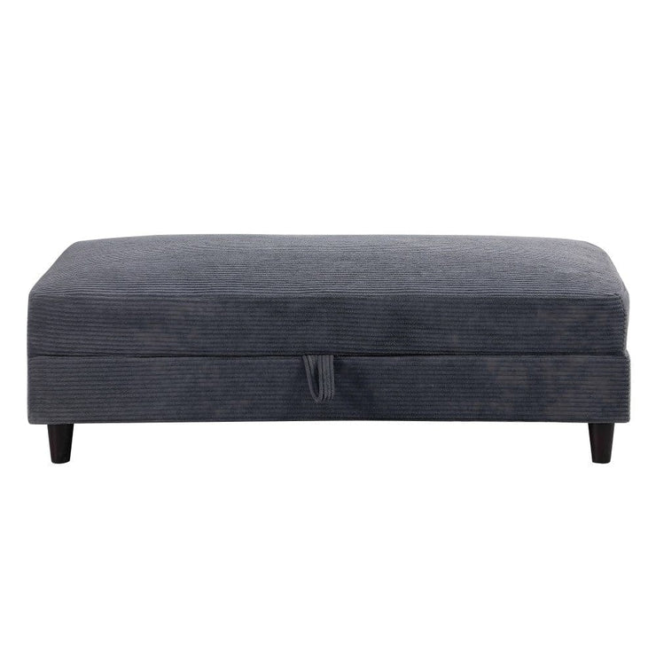 Avery Reversible Grey Corduroy Corner Sofa With Storage Chaise and Ottoman Bench