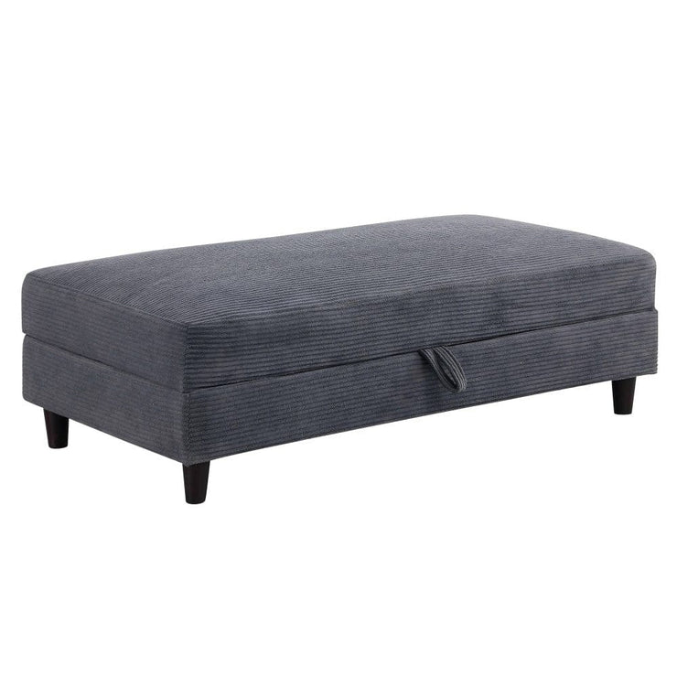 Avery Reversible Grey Corduroy Corner Sofa With Storage Chaise and Ottoman Bench